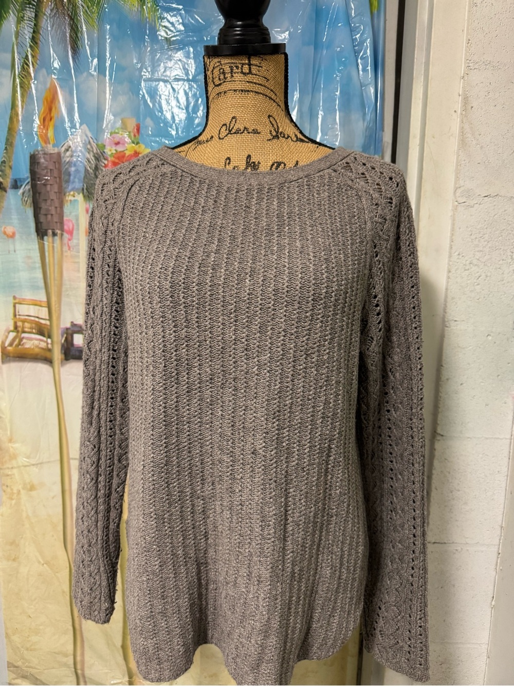 LOFT Grey Cable-Detail Crewneck Sweater